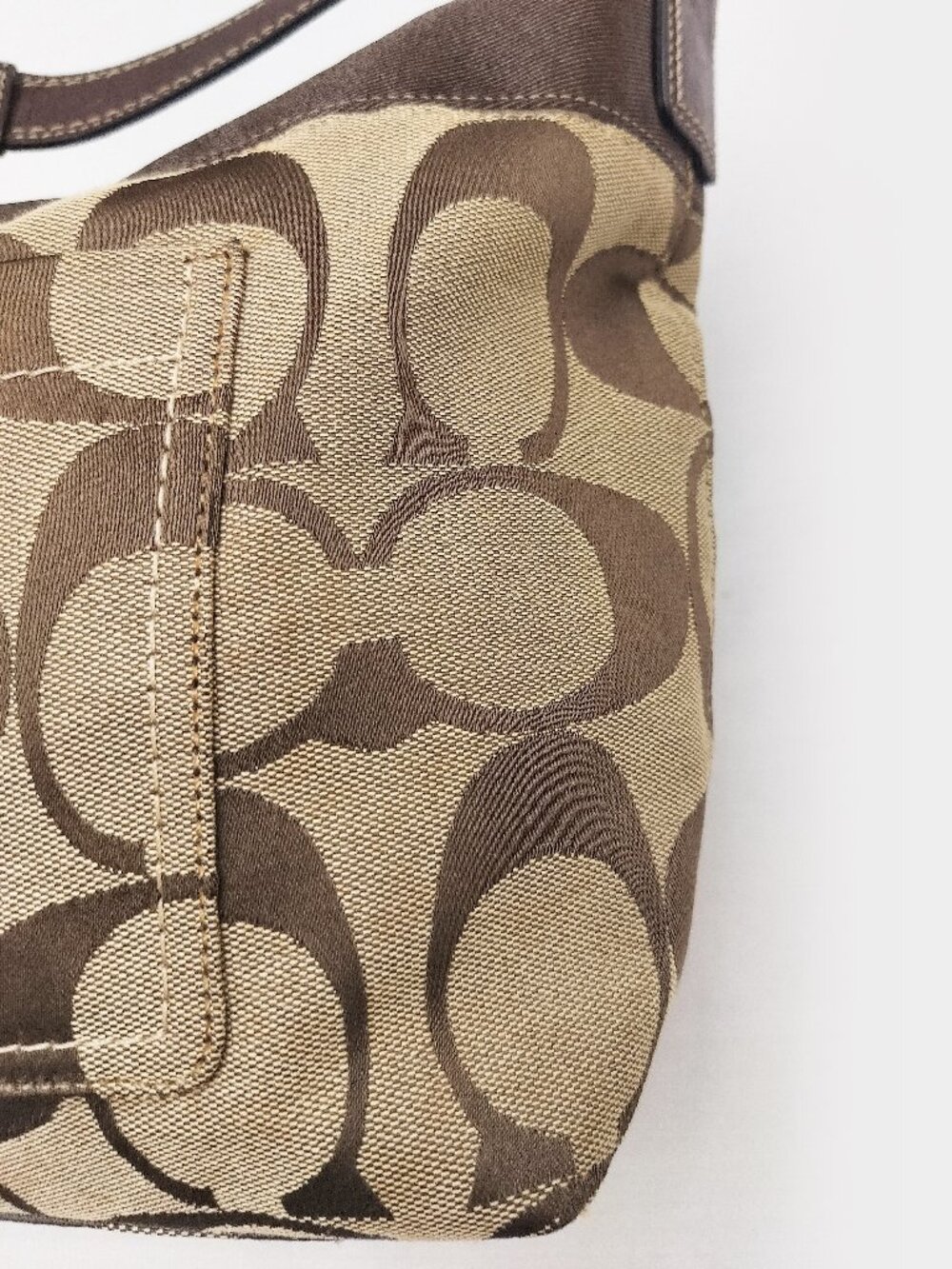 COACH Legacy 11689 Signature Monogram Canvas Shoulder Bag Hobo Handbag Tote Tan - Picture 14 of 15